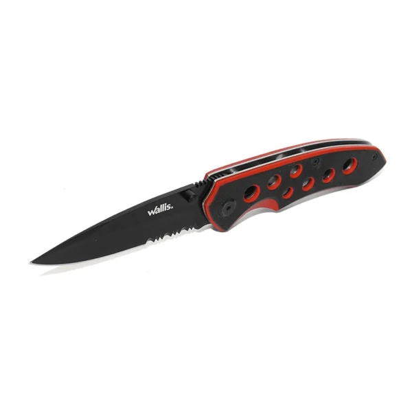 Wallis | Navaja de bloqueo, mango PVC negro con rojo y clip - K900310