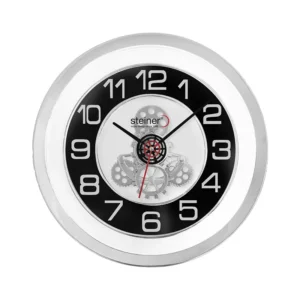 Reloj de Pared Análogo, 33 cm - Plata/Negro