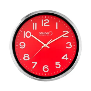 Reloj de Pared Análogo, 30 cm - Rojo/ Plata